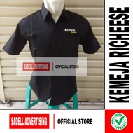 KEMEJA HITAM Richeese Uniform Richeese Factory Black Men's Embroidered Short Sleeve Shirt