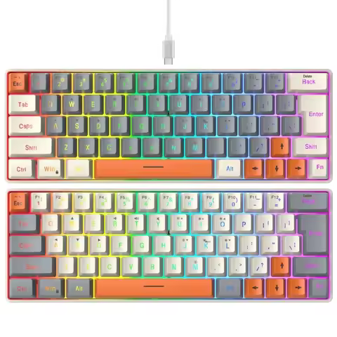 LED Mechanical Keyboard Hot Swappable Gaming Keyboard Corded Keyboard 63 Key Gaming Keyboard for Com