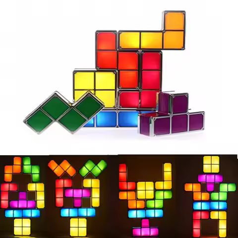 DIY Tetris Puzzle Light Stackable LED Desk Lamp Constructible Block Night Light Retro Game Tower Bab