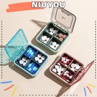 NIUYOU Travel Pill Box, 4-Cell Colorful Mini Pill Box, Portable Plastic Pill Storage Box Medicine