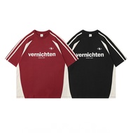 VELIN M-2XL Wanita Korean Berjalur T-Shirt Cetakan Huruf Leher Krew Lengan Pendek Oversized Baju Top