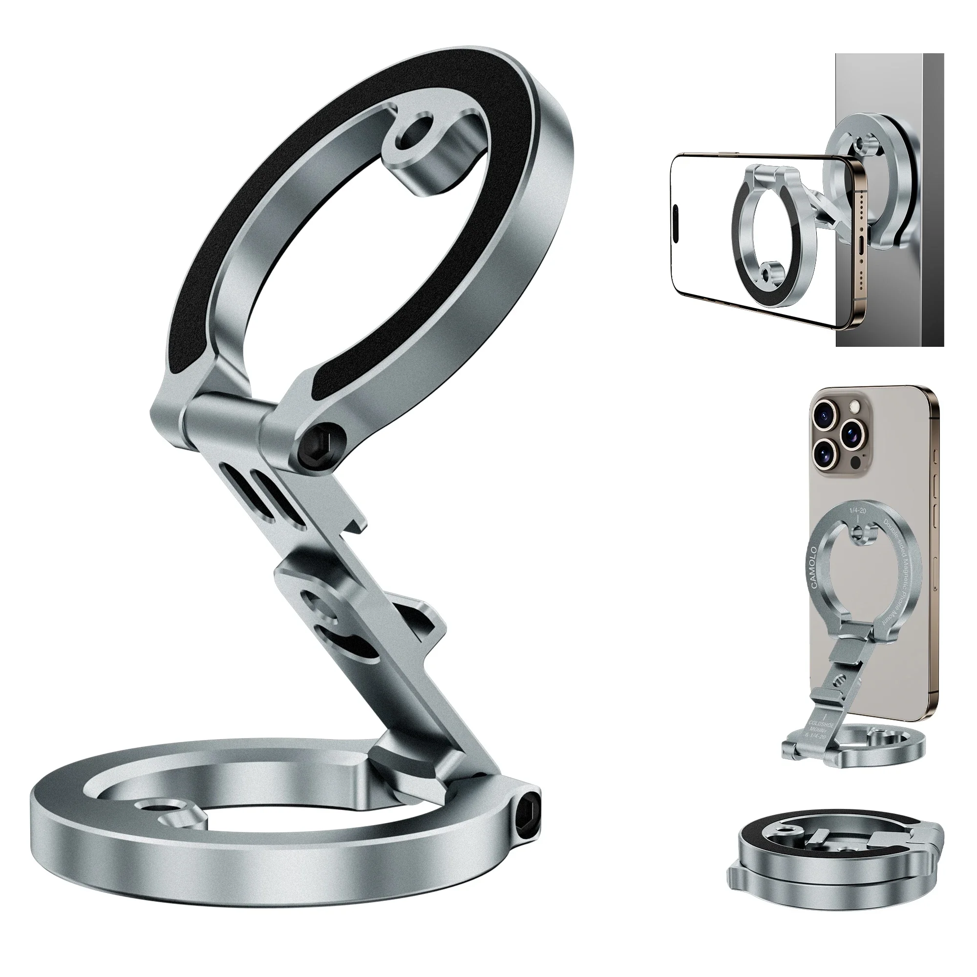 CAMOLO Dual-Side Magnetic Magsafe ผู้ถือโทรศัพท์สําหรับ iPhone Android 1/4 "สกรูขาตั้งกล้องแบบพับได้