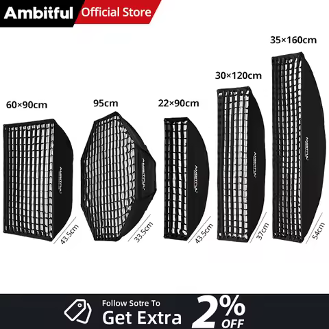 AMBITFUL 95cm 60x90cm 22x90cm 30x120cm 35x160cm Octagonal Rectangular Honeycomb Grid Softbox for Bow