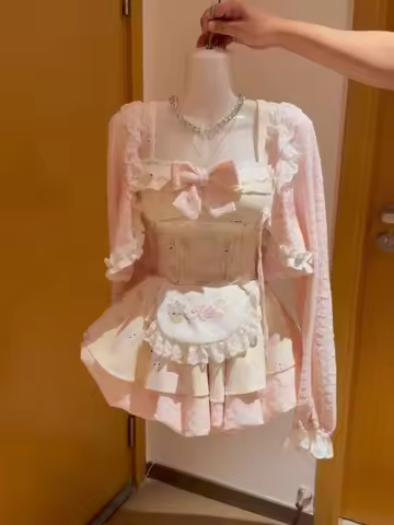 Japanese Style Sweet Cute 3 Piece Set Women Printed Jacket + Bow Y2k Tops+ Lace Suspender Skirt Hara
