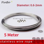 5 Meter 0.6mm 0.8mm 1mm 1.2mm 1.5mm 2mm 304 Steel Wire Rope Cable Clothesline Rustproof 304 Stainless Steel 7*7