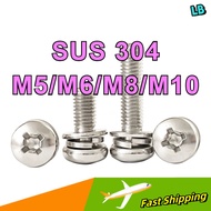 304 SS 3-in-1 Concrete Screw Anchor Set | Cross Head Round Screw with Plug & Nut for Heavy Duty Outd
