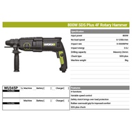WORX WU345P 800W 26MM 3J 3MODE SDS+ ROTARY HAMMER DRILL MESIN DRILER DINDING CONCRETE HACKER CWH TOO