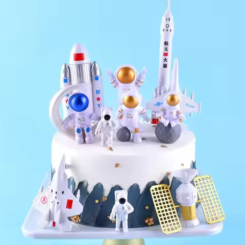 Astronaut Figurine Cake Toppers Miniature Rocket Space Shuttle Boy Birthday Supplies Party Decoratio