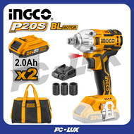 INGCO ชุดบล็อกกระแทกแบตเตอรี่ไร้สาย 20v รวมแบตและที่ชาร์จ CIWLI2001