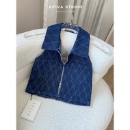 Aviva studio Plaid Denim Halter Top