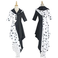 Cruella Cosplay Costume Dress Outfit Cloak With Gloves Halloween Carnival Suit Cruella De Vil Costum