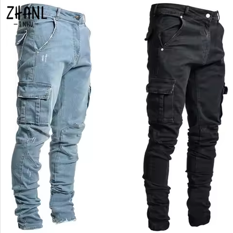 Celana Jeans Pria Jeans Pria Celana Panjang Kasual Fashion Ukuran Besar Jeans Kargo Pinggang Menenga