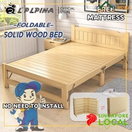 HK Free Mattress Wooden Foldable Single 1.2m Household Simple Double Solid Wood Frame Reinforced Bed