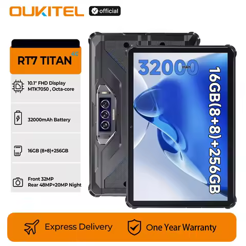 OUKITEL RT7 TITAN 32000mAh 4G Rugged Tablet 10.1 Inch FHD+ Pad 8GB RAM 256GB ROM 32MP+48MP Camera, A