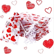 50Pcs Red LOVE Heart Drawstring Organza Bag Pouches Jewelry Package Bags Christmas Wedding Valentine Day Bag Packaging Gift Bags