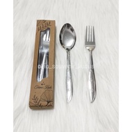 (100 PCS) Souvenir 1 SET Sendok Garpu Stainless Kemas Box Rustic Sovenir Suvenir Sopenir Pernikahan