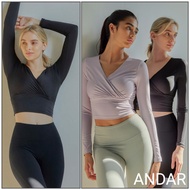 [ANDAR] Be Free Shirring Long Sleeve Cropped Top (with built-in pad) Women Clothes korea style Work 