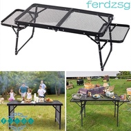 JENNIFERDZSG Outdoor Collapsible Garden Desk, Foldable Sturdy Metal Mesh Grill Table, Wing Panels Lightweight Portable Black Picnic Folding Camping Table Party