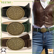 NEXTMY Western Cowboy Belt, PU Leather Vintage Carved Buckle Embossed Belt, Luxury Y2K Retro Punk Ro