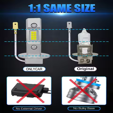 12-24V H3 LED Fog Light Bulbs 6500K, 300% Brighter CSP Chips, 1:1 Mini Size, Plug n Play, H3ll LED B