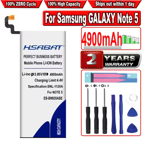 HSABAT 4900mAh EB-BN920ABE Battery for Samsung GALAXY Note 5 Battery N9200 N920t Project Noble N920c