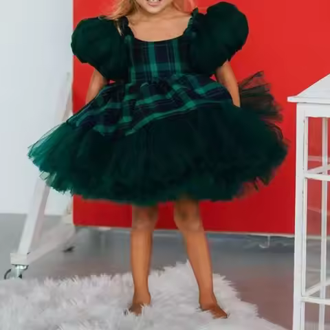 0-12Y Baby Girl Summer Green Exquisite Lace Turkish Vintage Princess Ball Gown Dress for Birthday Ho