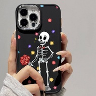 Case for iPhone 8 7 8plus 6plus 14 15 X XR XS MAX 12Promax 12 13Promax 15Promax 11 14Promax 13 Skull Flower Pattern Metal Photo Frame Shockproof Protective Soft Case