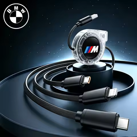 3 In 1 Car Logo Fast Charging Cable Micro USB Type C Telescopic Charger /Sticker For BMW G80 G06 G07