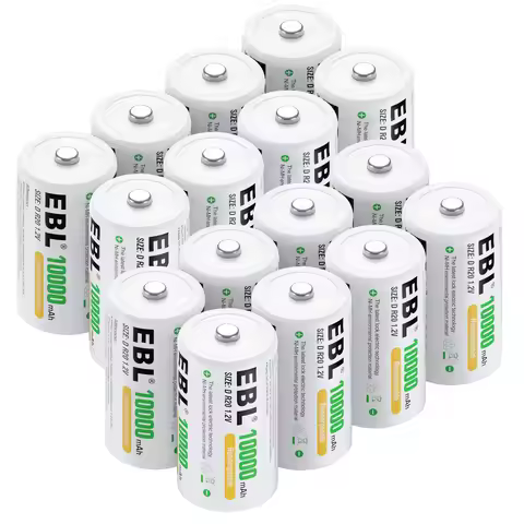 EBL D Size Rechargeable Battery D Cell 10000mAh Huge Capacity 1.2V Ni-MH R20 D Batteries for Water h