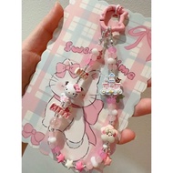 Hello Kitty phone charm, handmade DIY beaded chain wrist lanyard, short‑style CCD camera pendant, wo