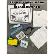 SET PAKAIAN UMRAH LELAKI KAIN EHRAM BOTOL WUDHUK SPRAY T-SHIRT HAJI SELUAR HAJI IHRAM LELAKI TALI PI