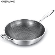Onetwone 32cm/34cm Uncoated Wok Kitchen Fry Pans Stainless Steel Wok Uncoated Non-stick Wok Pan Gas 