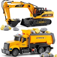 2 Pack Large Construction Engineering Truck Toys,Moveable Claw Excavator & Lifting Back Dump Truck T
