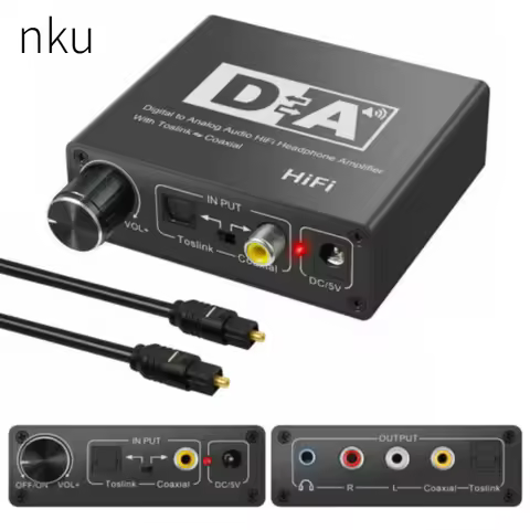 Nku Hifi DAC Amp Digital To Analog Audio Converter RCA 3.5mm Jack Headphone Amplifier with Toslink O