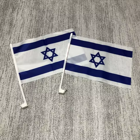 Israel Car Flag 30x45cm double side polyester Banner with 45cm plastic flag pole ISR Israel Car wind