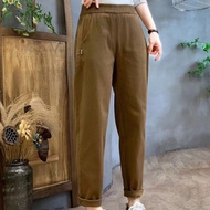 Quần Baggy Bigsize Nữ Lưng Thun Quần Kaki Nữ Thêu Logo Thời Trang Bigsize