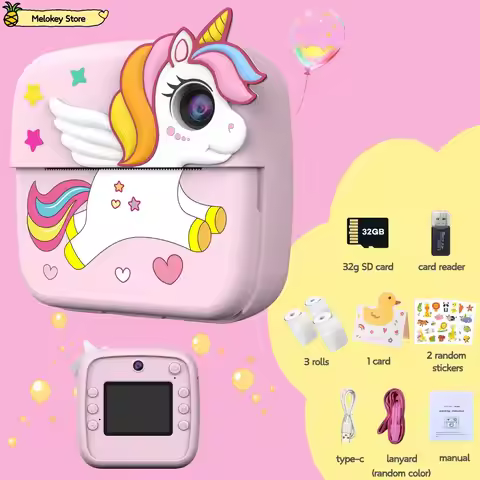 Kids Photo Camera Printer with Game Cute Pink Mini Digital Video Child Instant Print Camera Kids Gir