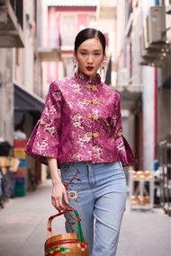 Maynita - CNY the sparkle of fortune blouse เสื้อตรุษจีน กี่เพ้า คอจีน ลายดอก ลายมังกร