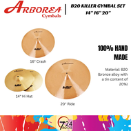 Arborea Cymbals Arborea B20 series Killer Cymbal Set 14" Hi Hat 16" Crash Cymbal 20" Ride Cymbal  72