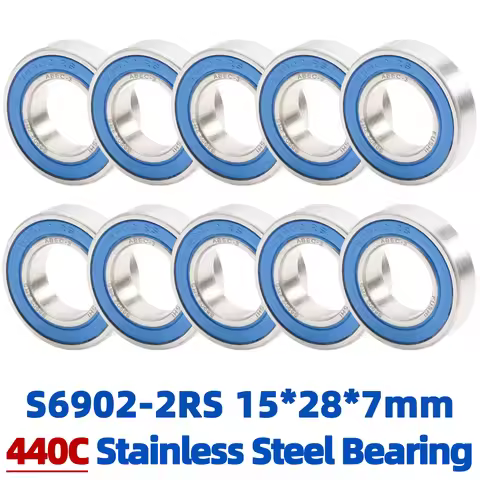 S6902RS Bearing 15*28*7 mm ( 10 PCS ) ABEC-3 440C Stainless Steel S 6902RS Ball Bearings 6902 Stainl