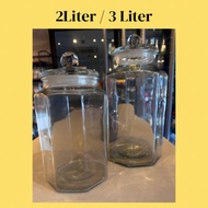 Balang Kaca Hexagon 2Liter/3Liter Balang Tepung Kuih Spice Transparent Container Cookie Jar Glass Jar