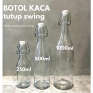 1L Swing Bottle Tall Fat Round White Rubber Cap Tight 1000ML Clear Glass Bottle Thick Glass Heat Res