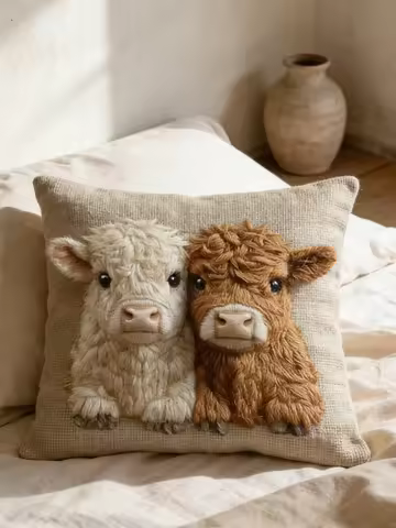 Unique 2D Flat-Printed Cattle Face Pillowcase: Non-real Embroidery Design Sofa cushion cover, home d