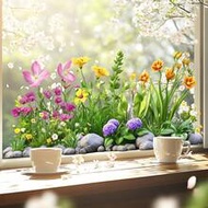 Spring Stone Wildfloral Window Clings Summer Window Decal Double-Sided Watercolor Flower Decor For F