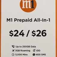 M1 Prepaid All-In-1 – $24 / $26 | Up to 250GB Data, 3GB Roaming, IDD, 5,000 Mins, 400 SMS | 28-Day P
