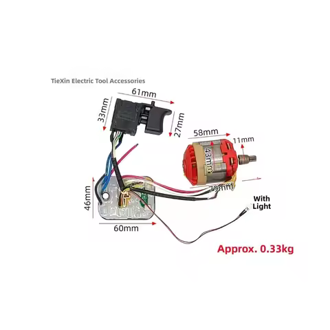 Brushless Motor Assembly 02050 Tie Xin for Wrench Applications 7 Tooth 61mm 58mm Metal Plastic Red L