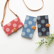 智慧型手機保護殼，相容於所有型號，筆記型[圓點牛仔布-真皮]岡山牛仔布，圓點，真皮，純國產保護殼AC02K