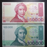 Uang Kertas Asing 855 - 50000 dan 100000 Dinara Kroasia UNC (2 Lembar)