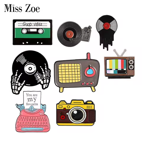 Good Vibes Only Enamel Pins Custom Retro 90's Rock n Roll TV Typewriter Camera Brooches Lapel Badge 
