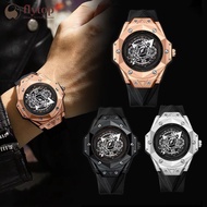 FLYTOP Silicone Band Luminous Tattooed Men Watch Hollow Quartz Wristwatch Fashion Calendar Wristwatc